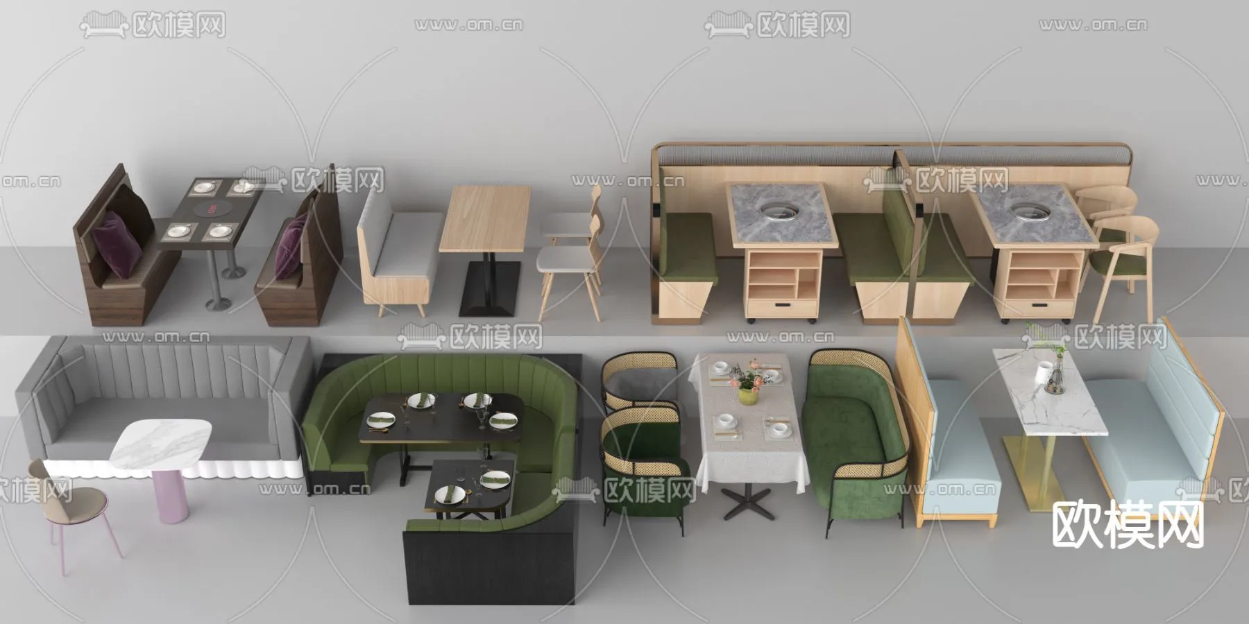 Coffee Table and Armchair Sets – 3D Models – Cafe Interior 3D Scenes – 009 – VRAY Render