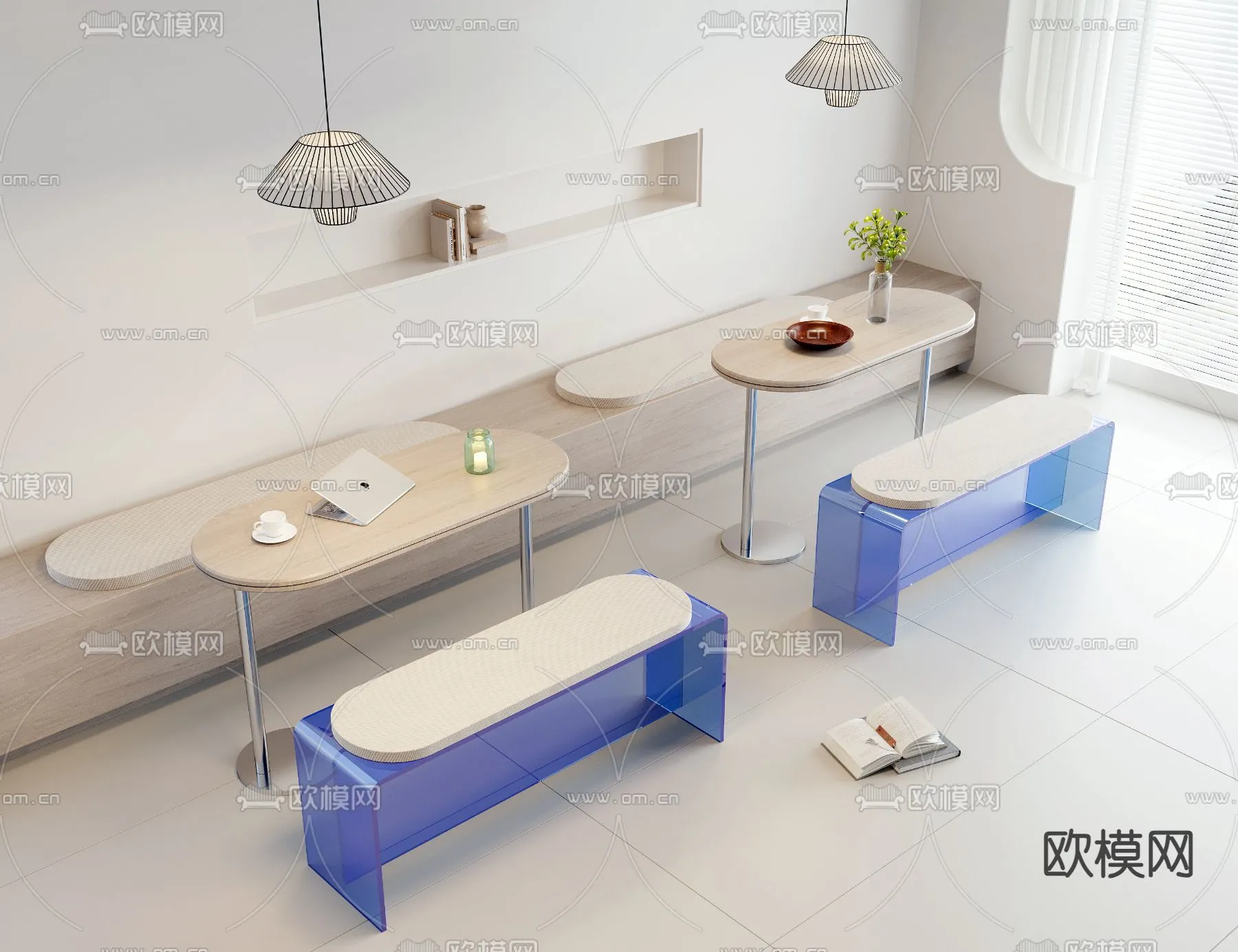 Coffee Table and Armchair Sets – 3D Models – Cafe Interior 3D Scenes – 014 – VRAY Render