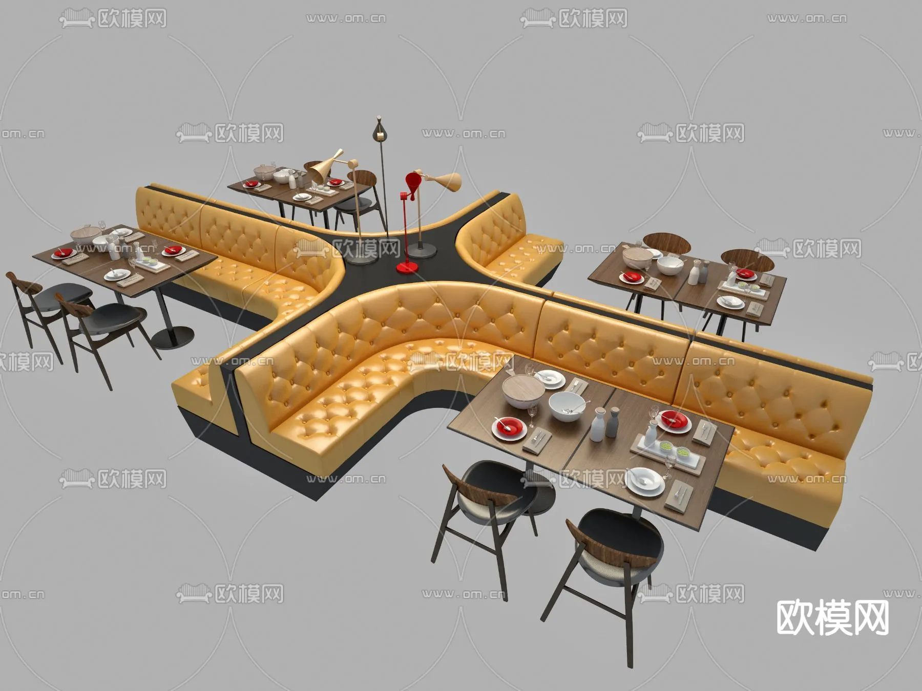 Coffee Table and Armchair Sets – 3D Models – Cafe Interior 3D Scenes – 016 – VRAY Render