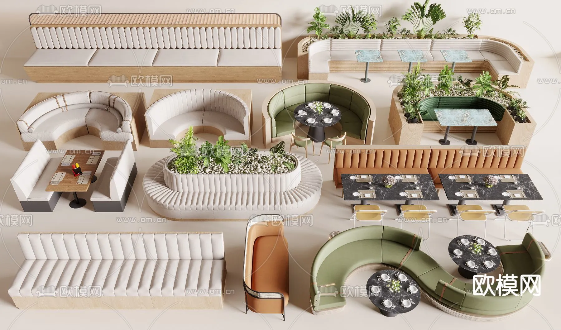 Coffee Table and Armchair Sets – 3D Models – Cafe Interior 3D Scenes – 020 – VRAY Render