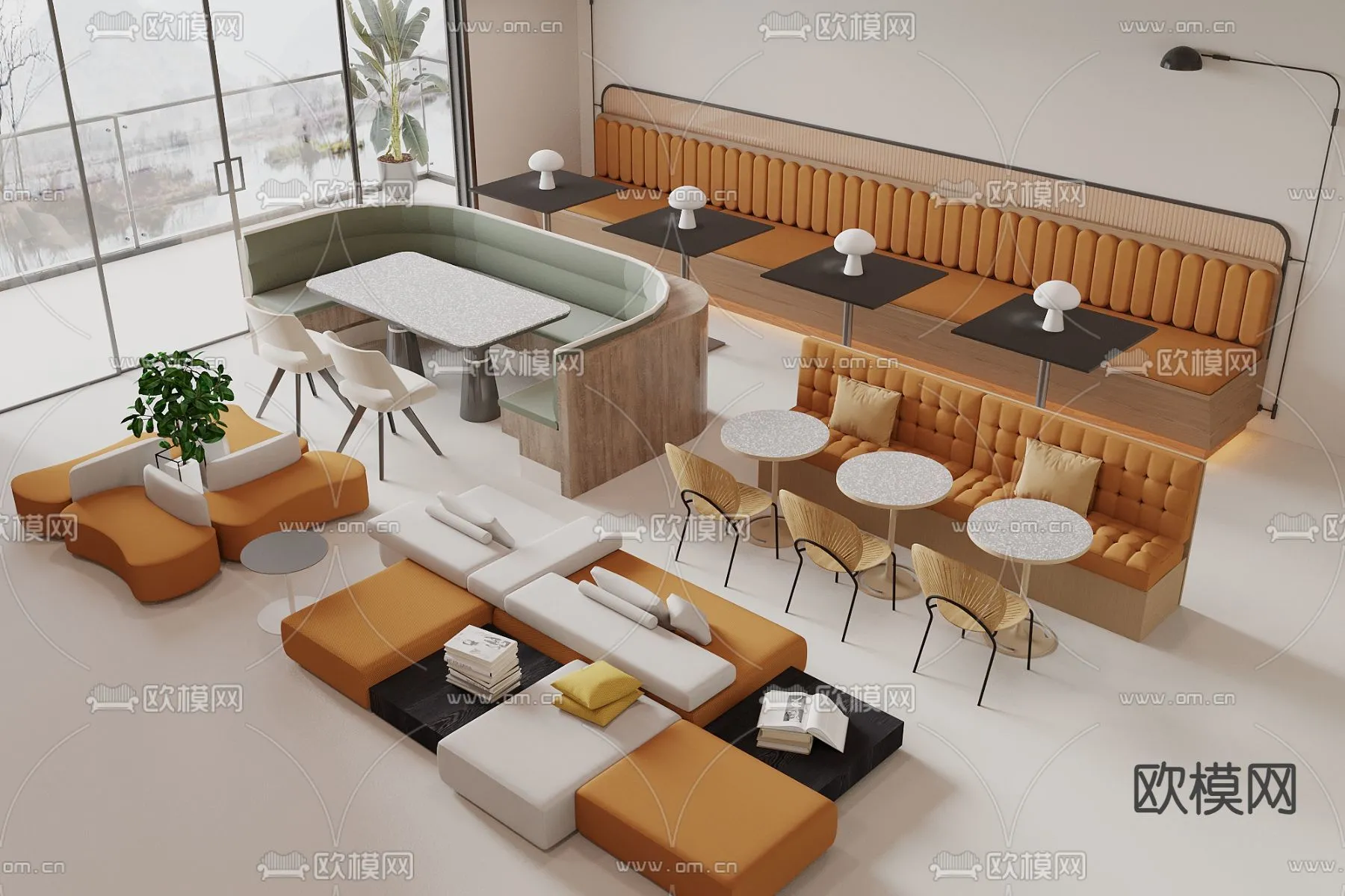 Coffee Table and Armchair Sets – 3D Models – Cafe Interior 3D Scenes – 023 – VRAY Render