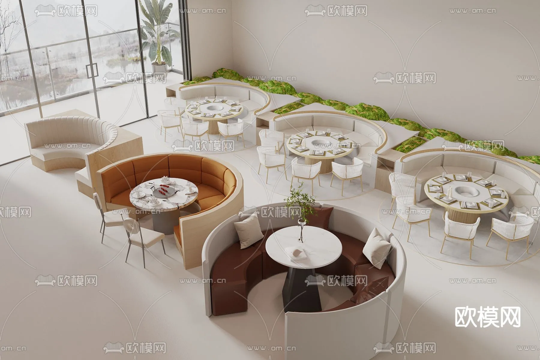 Coffee Table and Armchair Sets – 3D Models – Cafe Interior 3D Scenes – 024 – VRAY Render