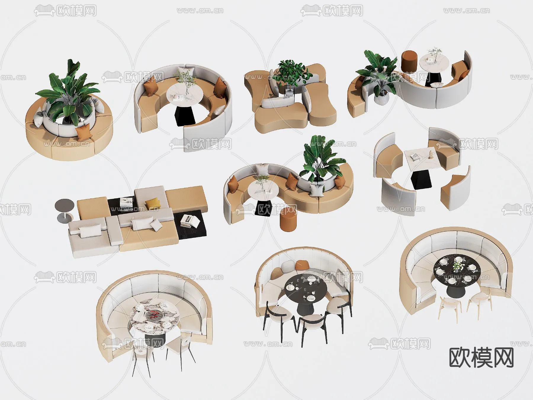 Coffee Table and Armchair Sets – 3D Models – Cafe Interior 3D Scenes – 028 – CORONA Render