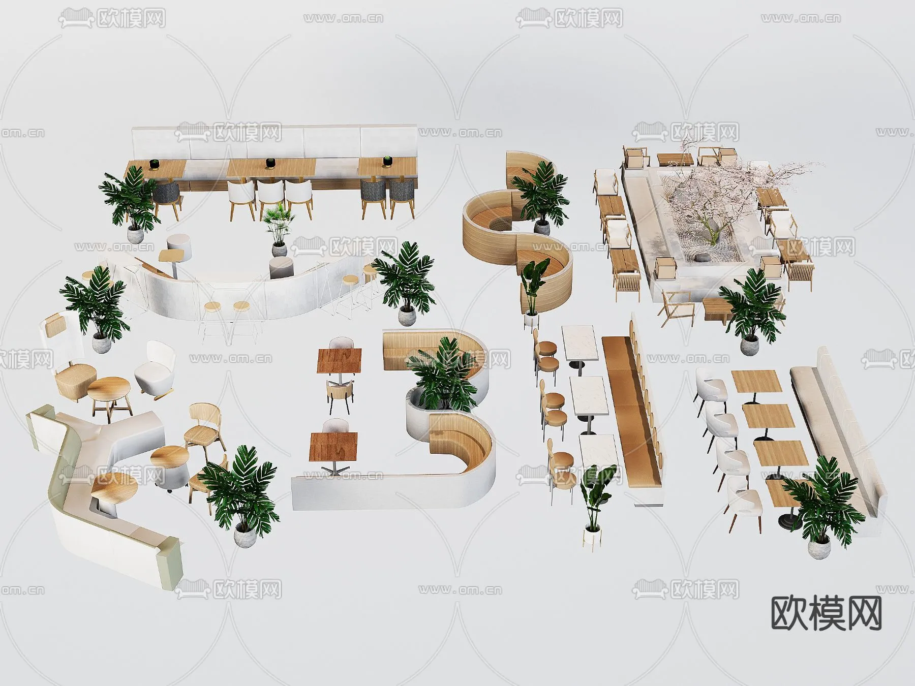 Coffee Table and Armchair Sets – 3D Models – Cafe Interior 3D Scenes – 029 – CORONA Render