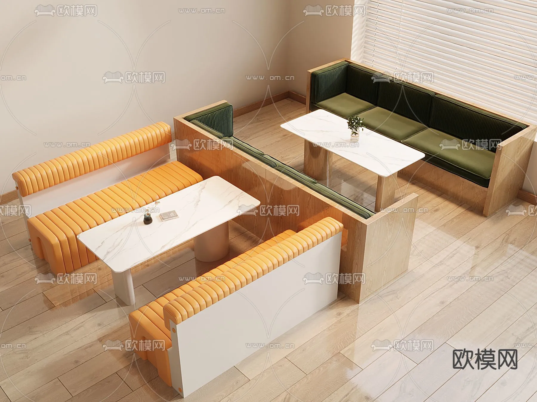 Coffee Table and Armchair Sets – 3D Models – Cafe Interior 3D Scenes – 030 – VRAY Render