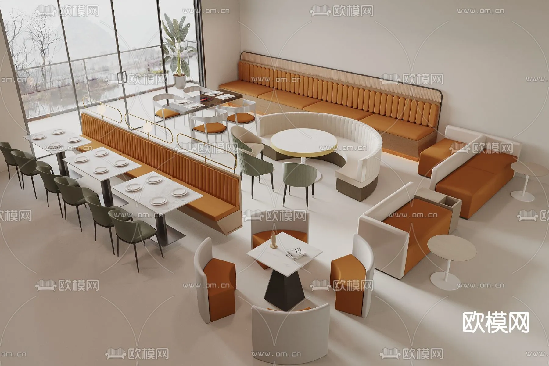 Coffee Table and Armchair Sets – 3D Models – Cafe Interior 3D Scenes – 032 – VRAY Render