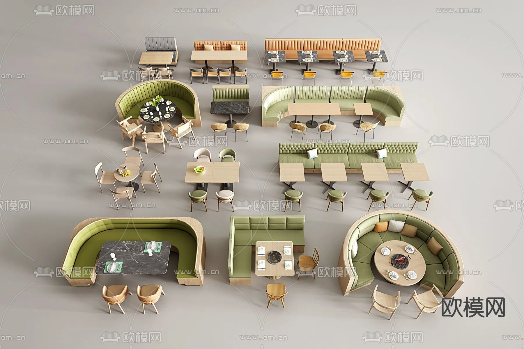 Coffee Table and Armchair Sets – 3D Models – Cafe Interior 3D Scenes – 034 – VRAY Render