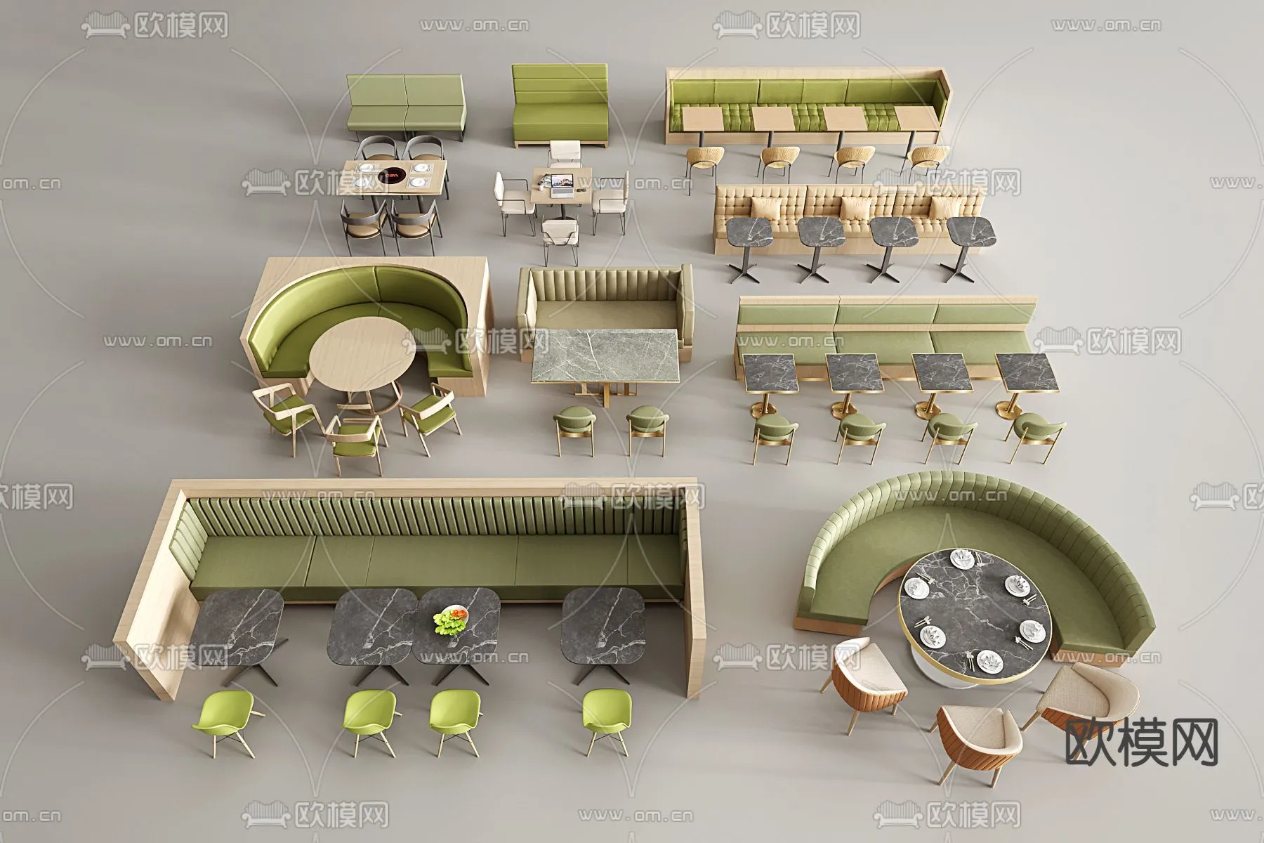 Coffee Table and Armchair Sets – 3D Models – Cafe Interior 3D Scenes – 035 – VRAY Render