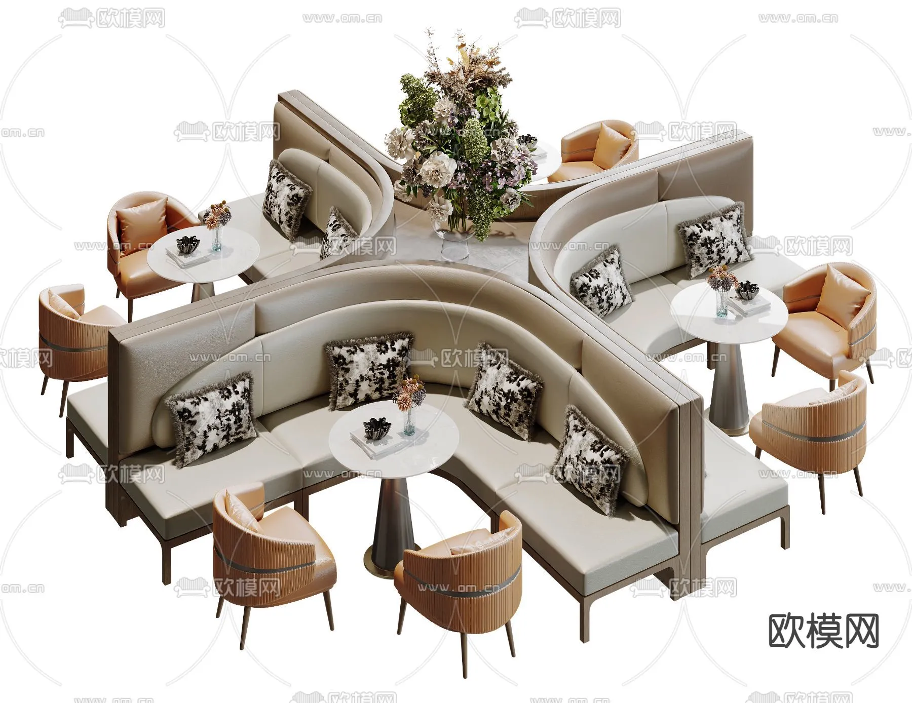Coffee Table and Armchair Sets – 3D Models – Cafe Interior 3D Scenes – 036 – VRAY Render