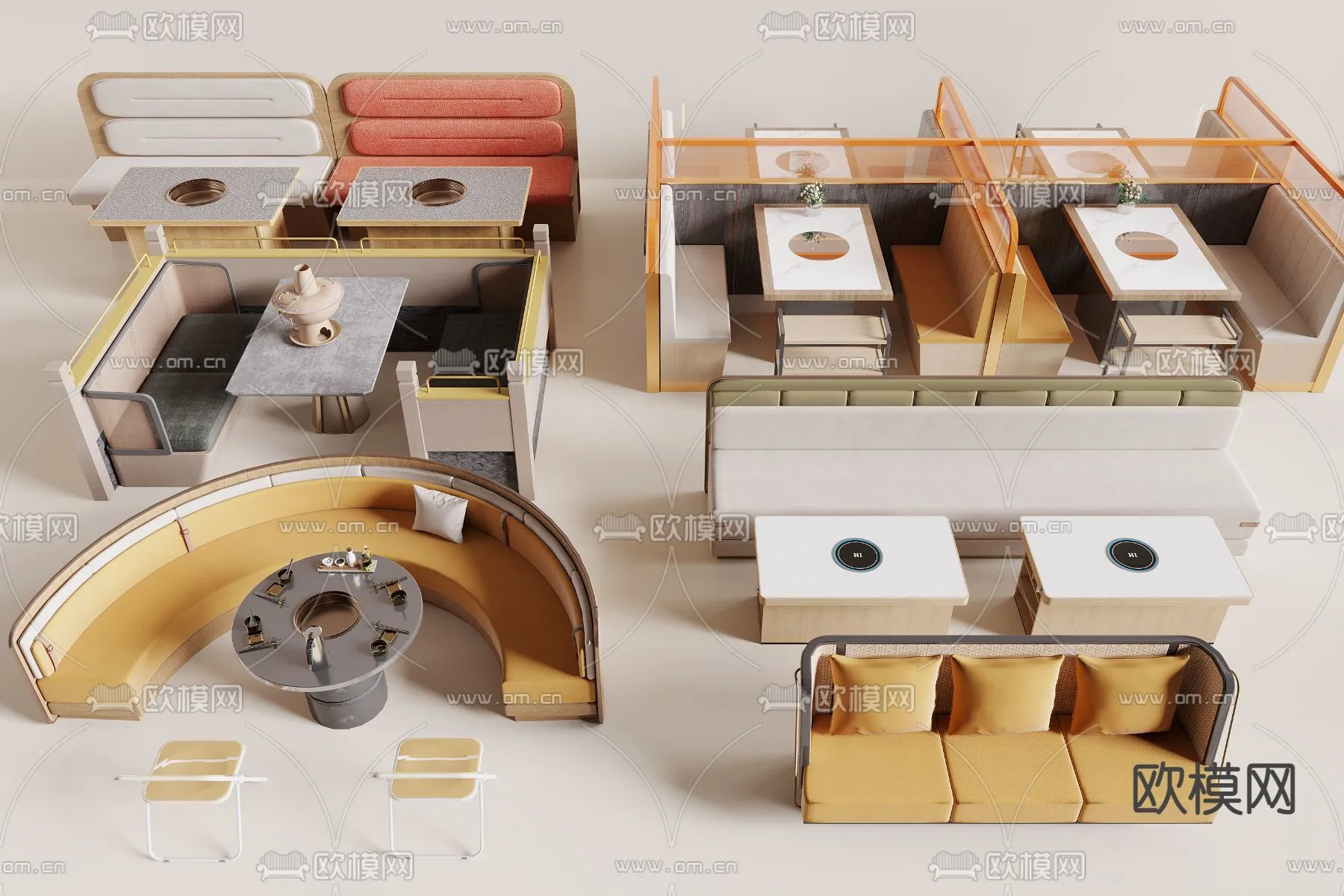 Coffee Table and Armchair Sets – 3D Models – Cafe Interior 3D Scenes – 037 – CORONA Render