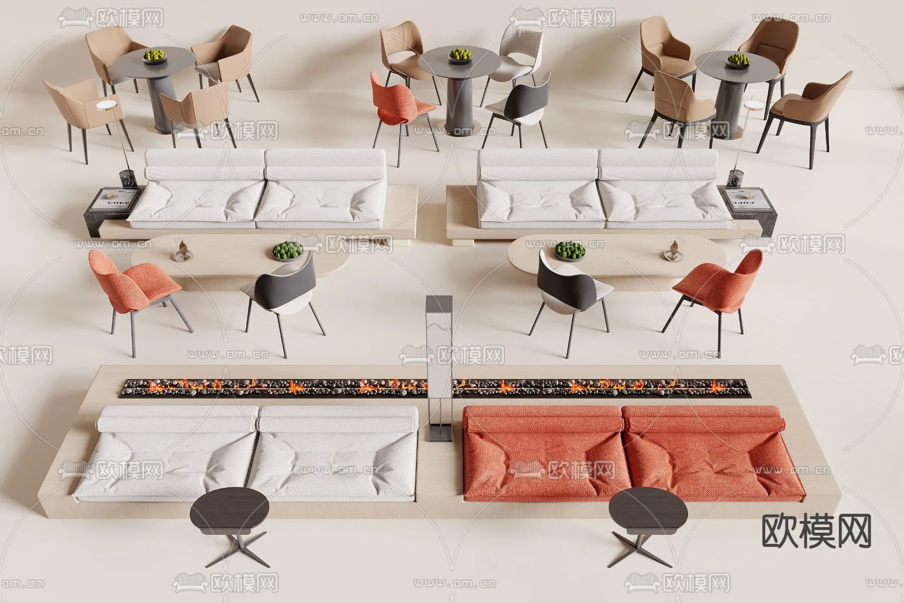 Coffee Table and Armchair Sets – 3D Models – Cafe Interior 3D Scenes – 038 – CORONA Render