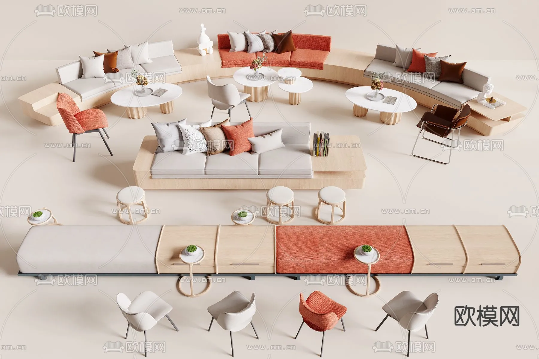 Coffee Table and Armchair Sets – 3D Models – Cafe Interior 3D Scenes – 041 – CORONA Render