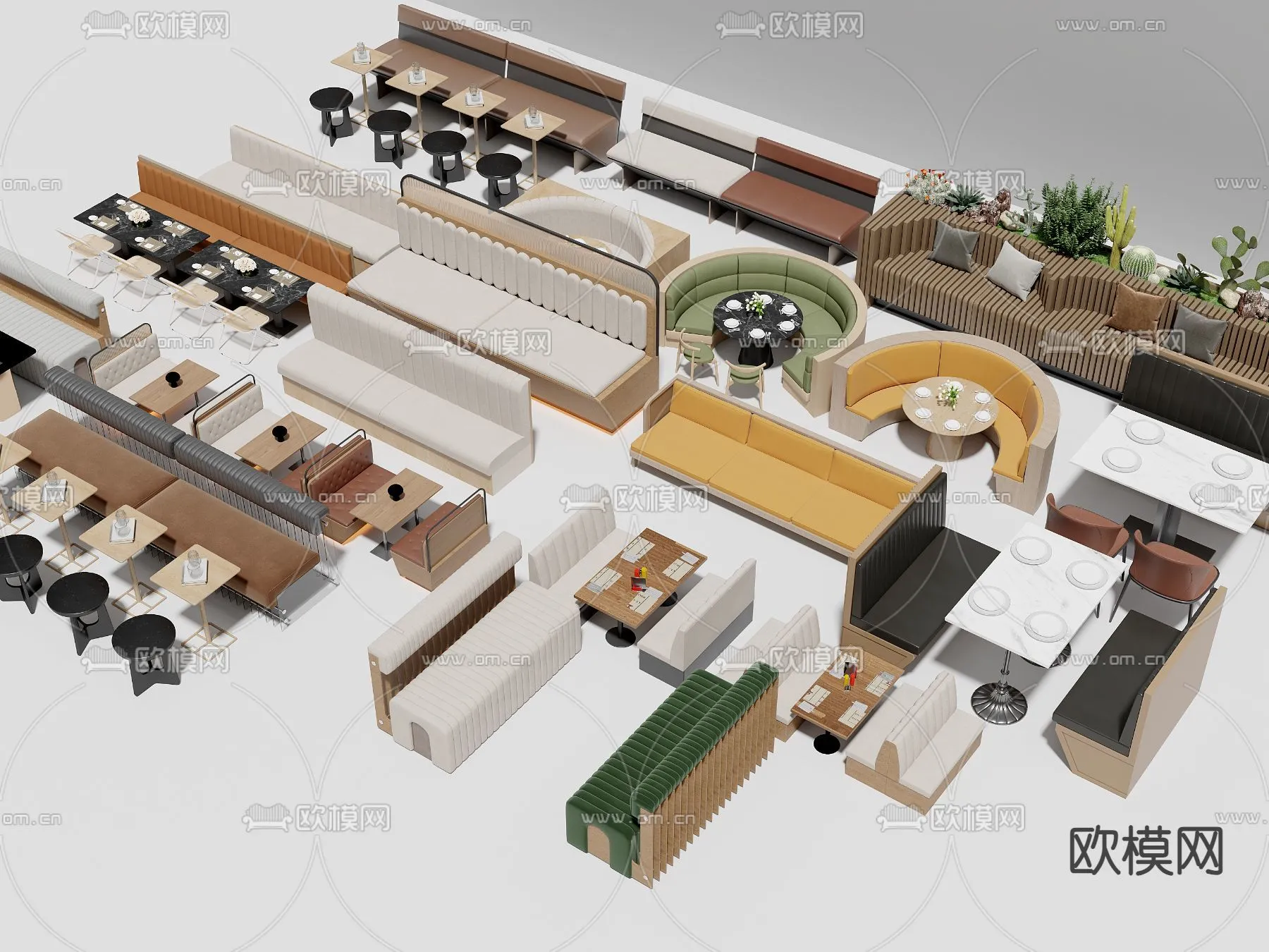 Coffee Table and Armchair Sets – 3D Models – Cafe Interior 3D Scenes – 043 – VRAY Render