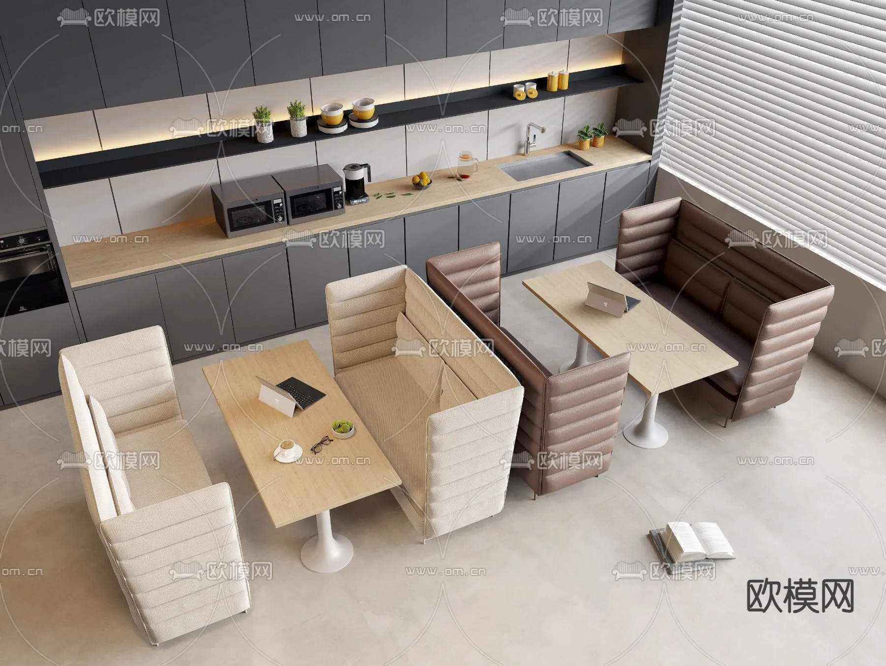Coffee Table and Armchair Sets – 3D Models – Cafe Interior 3D Scenes – 044 – VRAY Render