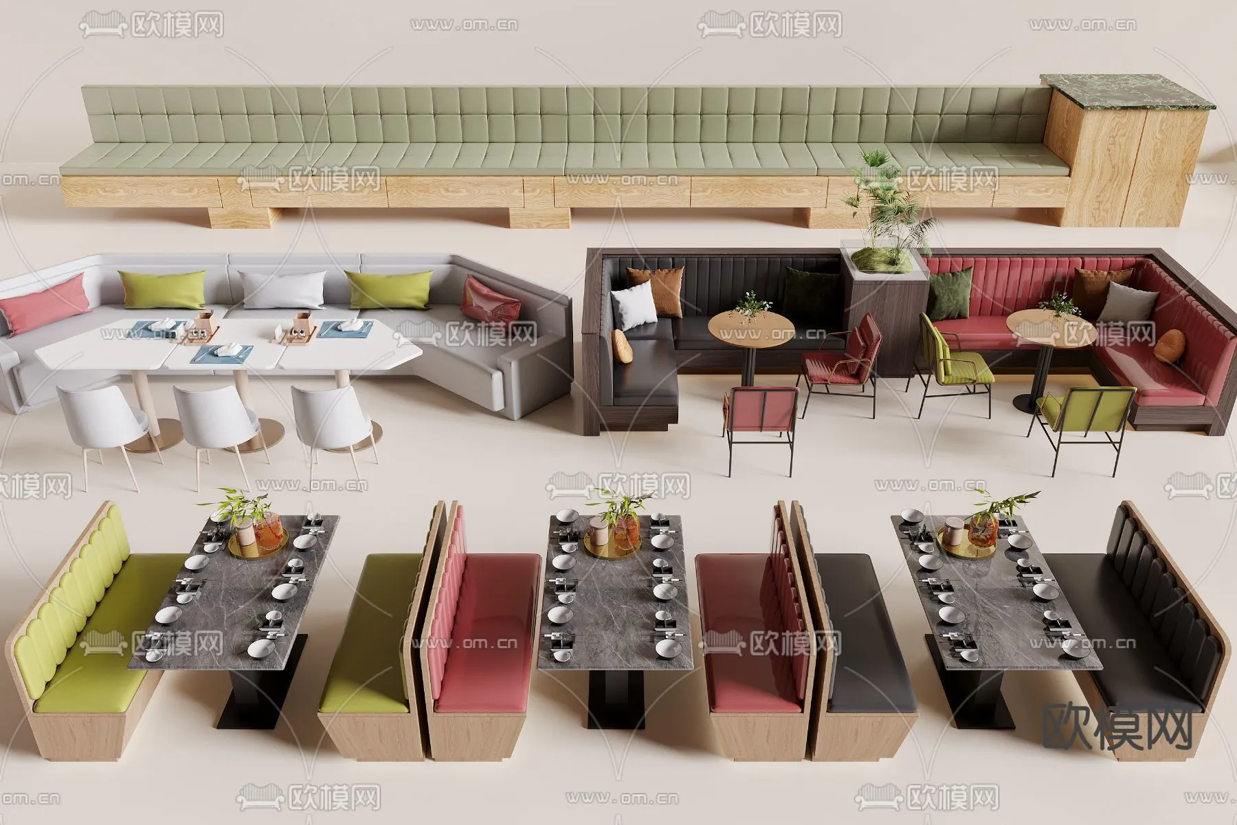 Coffee Table and Armchair Sets – 3D Models – Cafe Interior 3D Scenes – 047 – CORONA Render