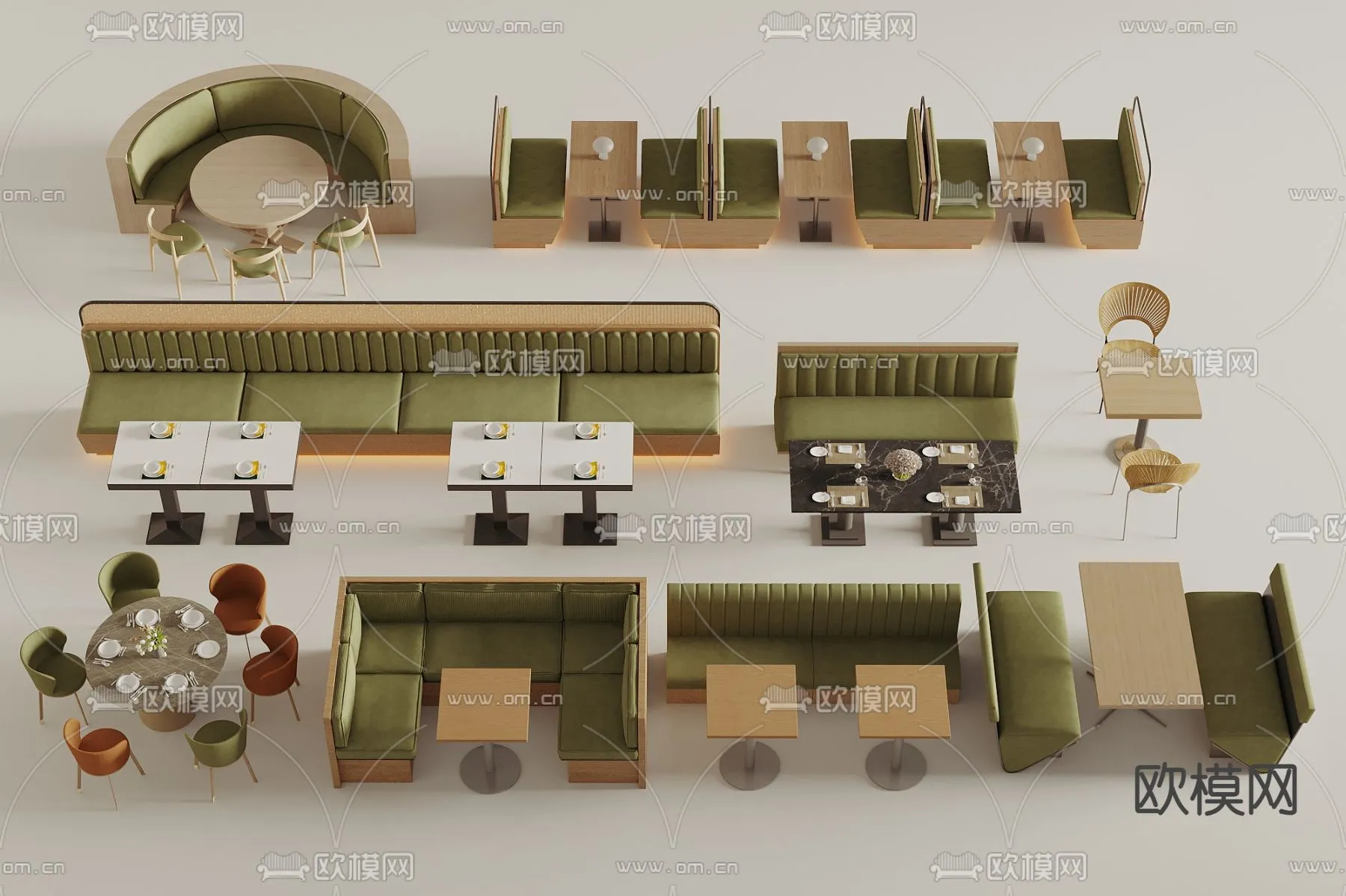 Coffee Table and Armchair Sets – 3D Models – Cafe Interior 3D Scenes – 050 – VRAY Render