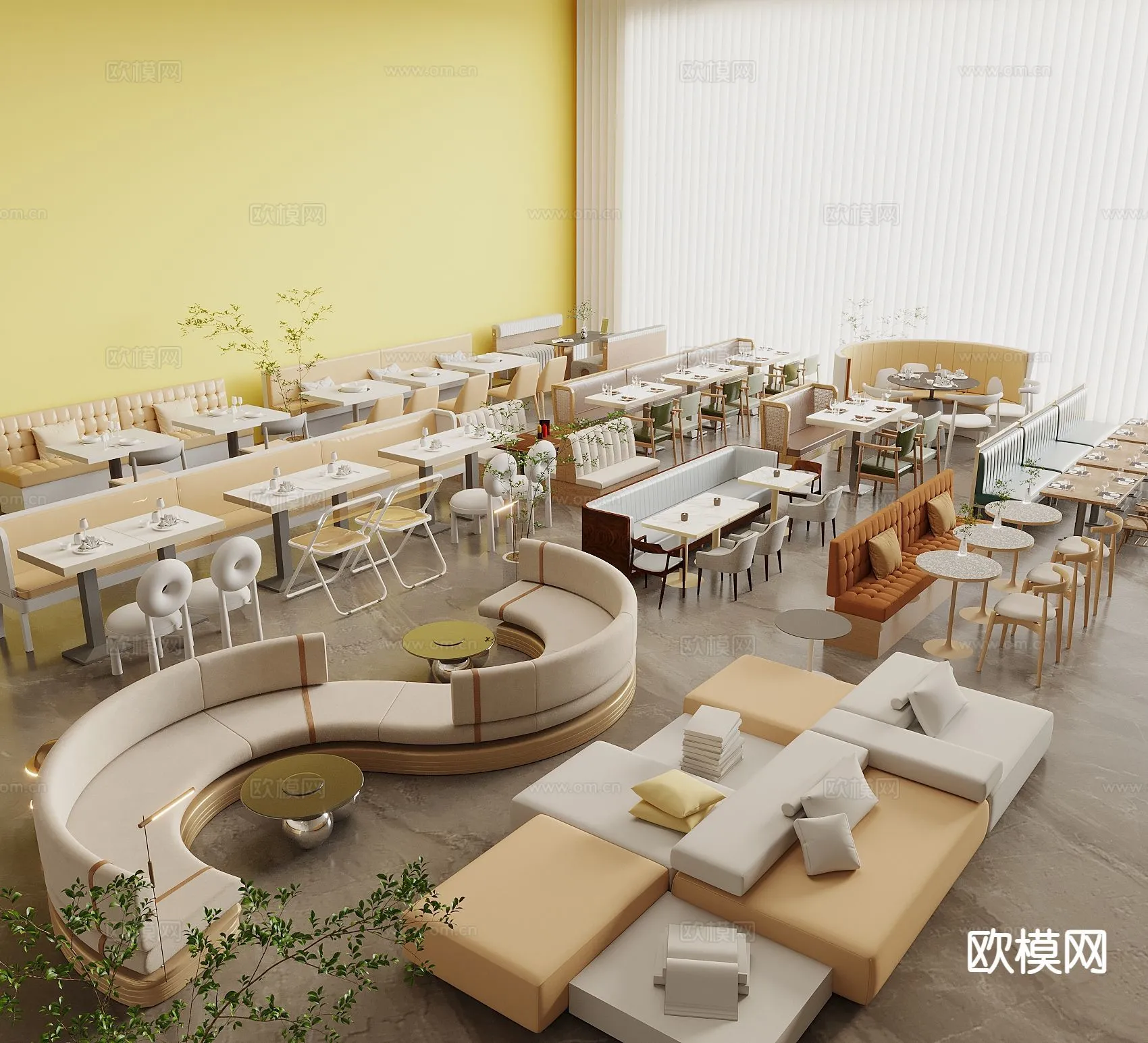 Coffee Table and Armchair Sets – 3D Models – Cafe Interior 3D Scenes – 054 – VRAY Render