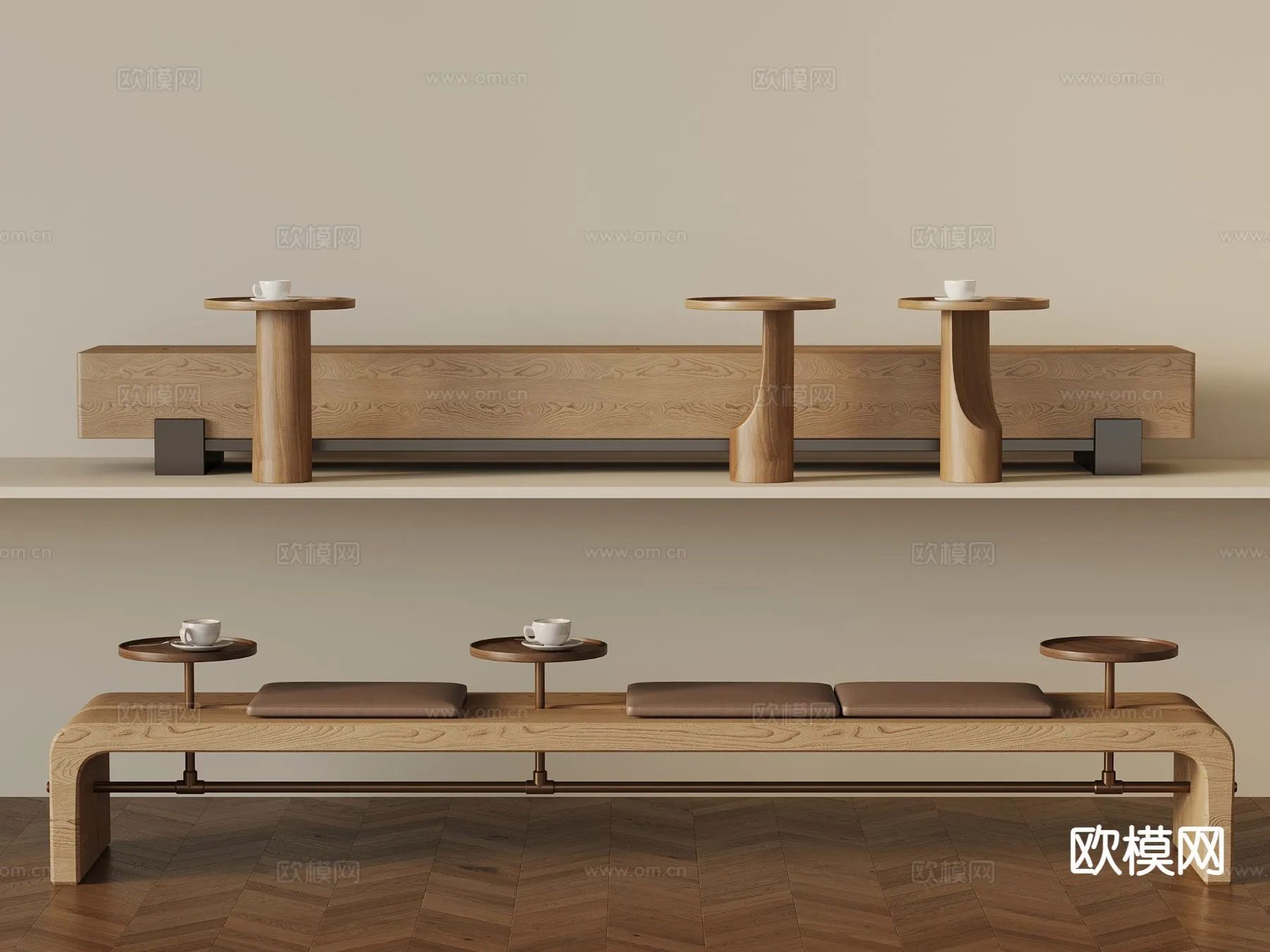 Coffee Table and Armchair Sets – 3D Models – Cafe Interior 3D Scenes – 056 – VRAY Render