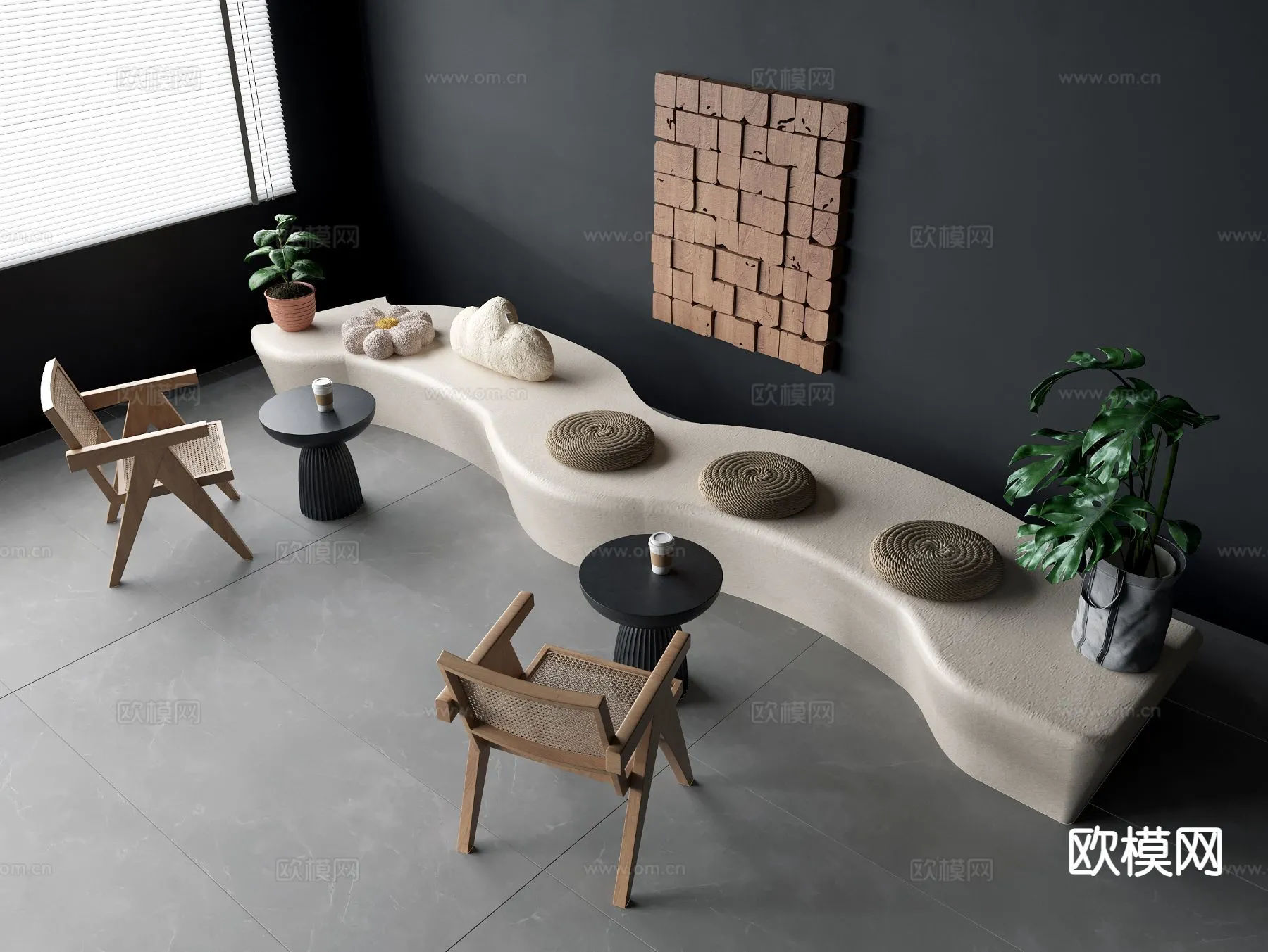 Coffee Table and Armchair Sets – 3D Models – Cafe Interior 3D Scenes – 059 – VRAY Render