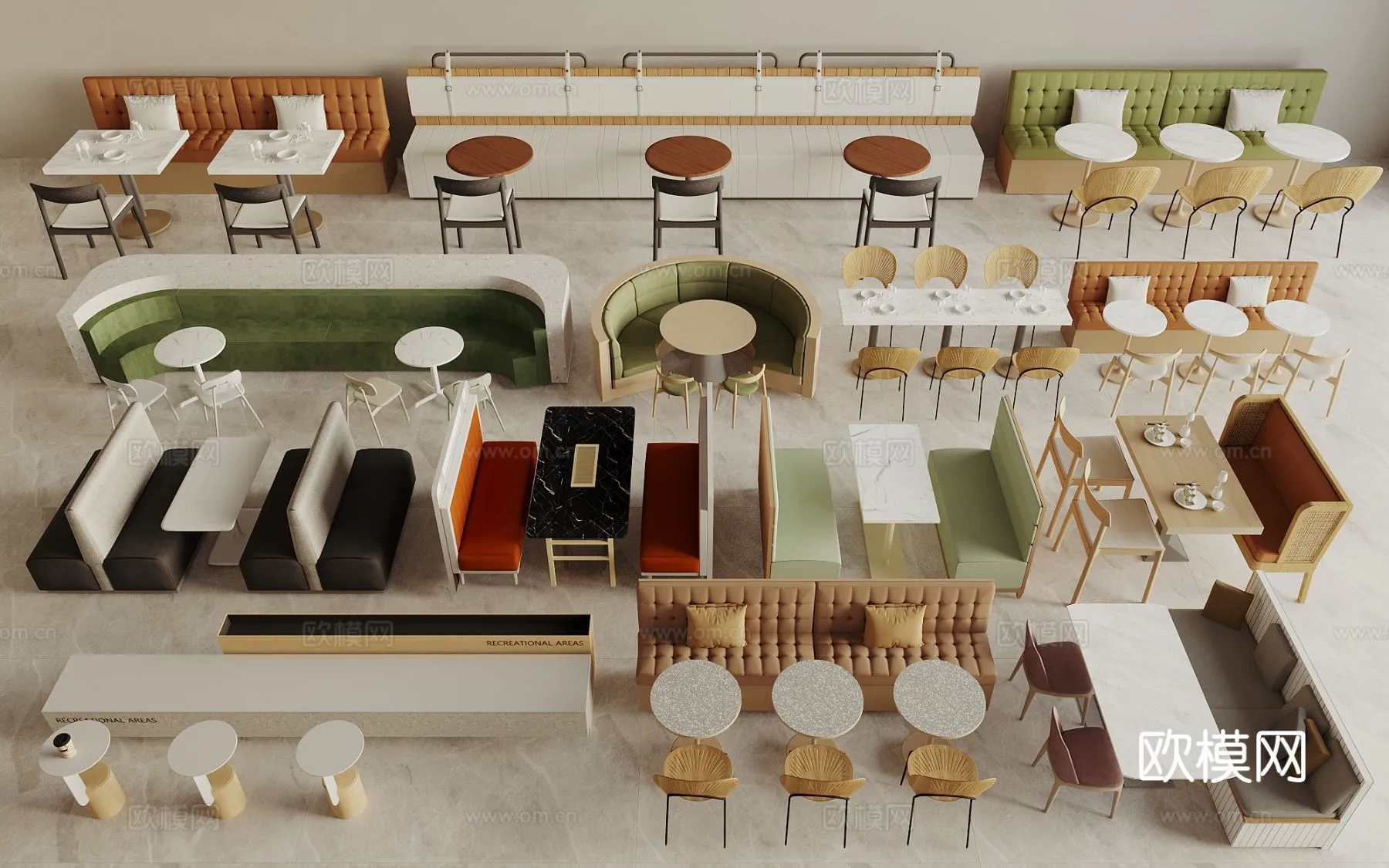 Coffee Table and Armchair Sets – 3D Models – Cafe Interior 3D Scenes – 062 – VRAY Render