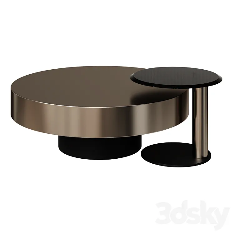 Coffee Table Modern Gold & Black 2-Piece Round Nesting Coffee Table Set with Tempered Glass Top coffee table 3DS Max