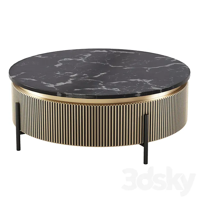 Coffee Table Ribbed Design And Black Marble 3ds Max