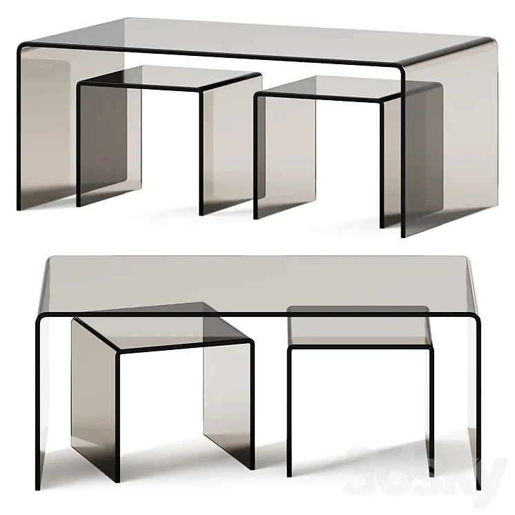 Coffee Table set Clear Club by Kare Design \/ Glass table 3DS Max Model