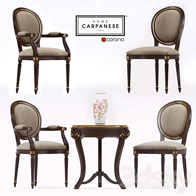 Coffee table with Carpanese armchairs. 3ds Max