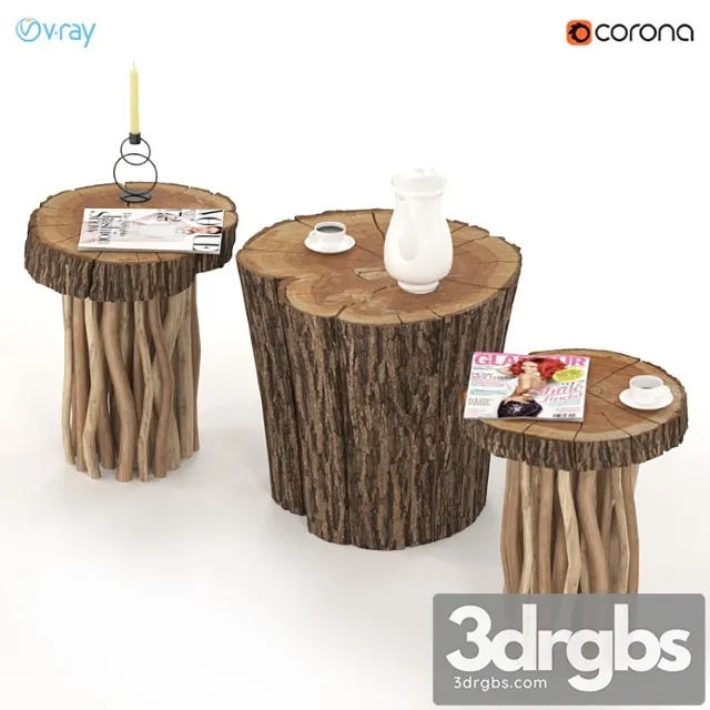 Coffee tables made of stump and slab on wooden legs. 2 3dsmax Download