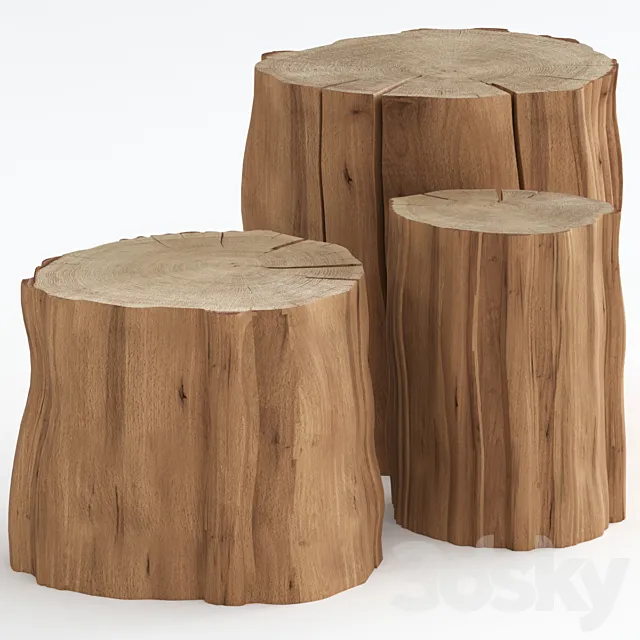 Coffee tables made of stumps 3ds Max