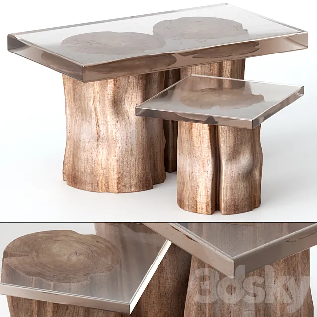 Coffee tables made of stumps and epoxy 3ds Max