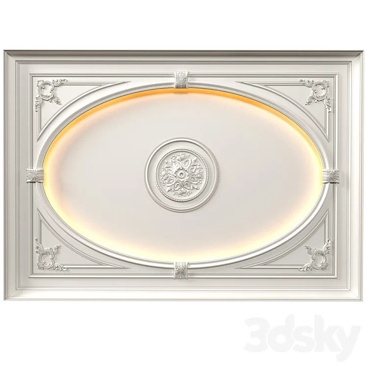 Coffered round illuminated ceiling in a classic style.Modern coffered illuminated ceiling 3DS Max Model