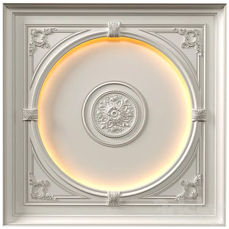 Coffered round illuminated ceiling in a classic style.Modern coffered illuminated ceiling Set 3DS Max Model