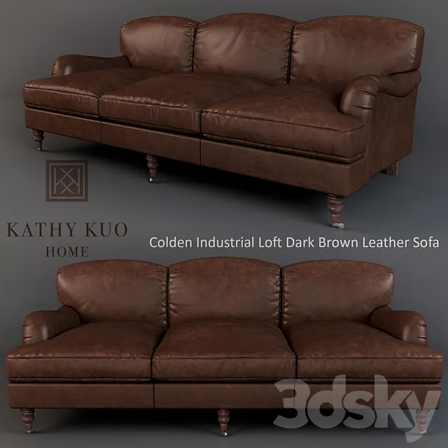 Colden Dark Brown Leather Wood Sofa 3ds Max