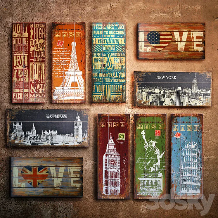 Collection 12: interior plate (decorative sign wooden panels) 3DS Max