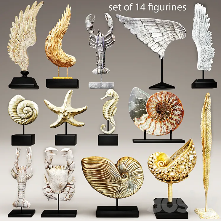 collection of 14 statues 3DS Max