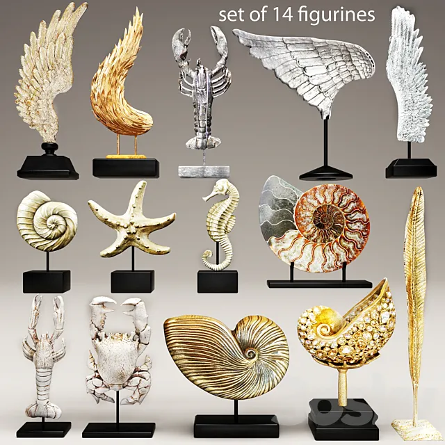 collection of 14 statues 3DSMax File