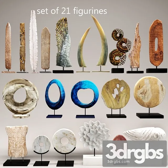 Collection Of 21 Statues Figurine Wooden Eco Design Set Collection Decor Tusk Wing Mega Set 3dsmax Download