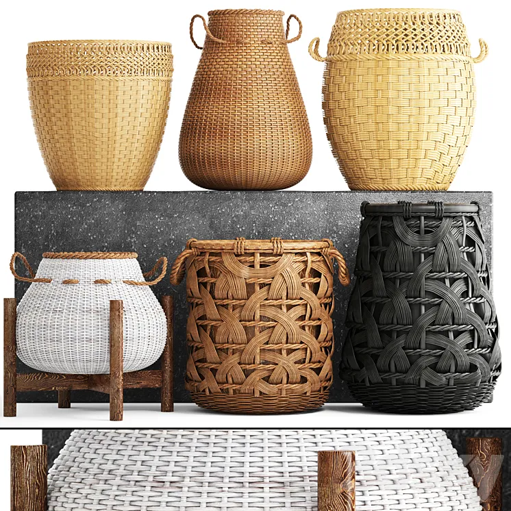 Collection of baskets. Basket collection wicker rattan white basket black basket floral eco ecodesign decor 3DS Max