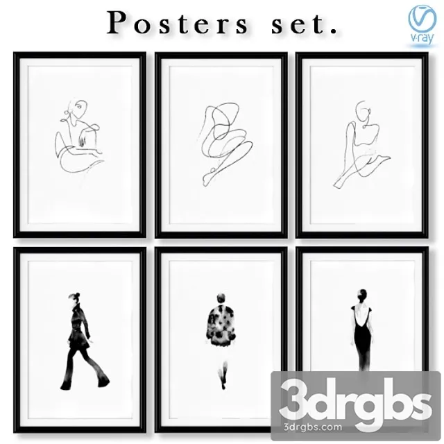 Collection of black and white abstract posters about fashion. 3dsmax Download
