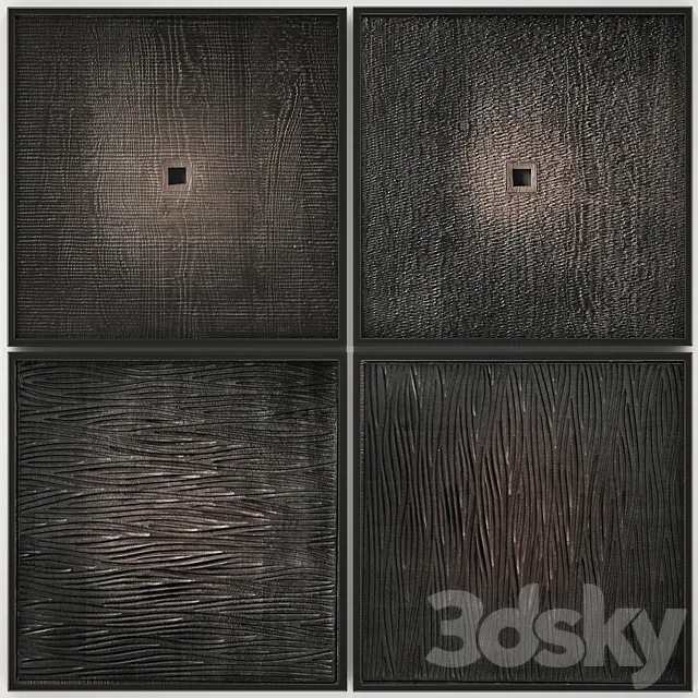 Collection of black dark paintings frame wall decor decoration eco design natural materials wooden. Set of 14 3DS Max Model