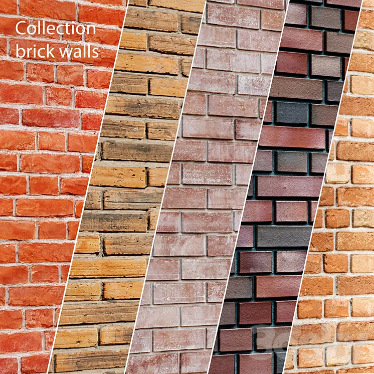 Collection of brick walls 5 pcs. Masonry brick loft aged set collection decorative panel wall 3DS Max