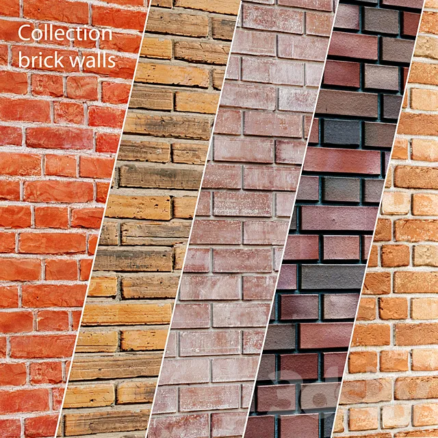 Collection of brick walls 5 pcs. Masonry. brick. loft. aged. set. collection. decorative. panel. wall 3DSMax File