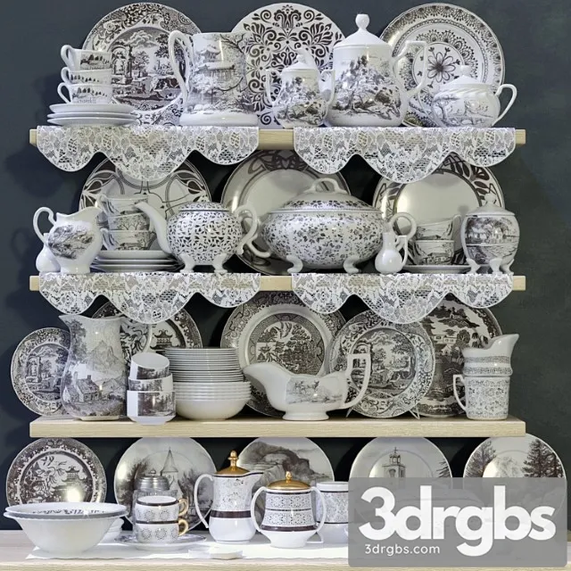 Collection of classic patterned porcelain tableware 3dsmax Download