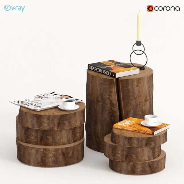 Collection of dark tables of stumps and slabs 3dsMax Model
