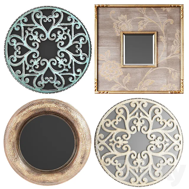 Collection of decorative mirrors. one. Wall decor eco round mirror Uttermost 3DS Max Model