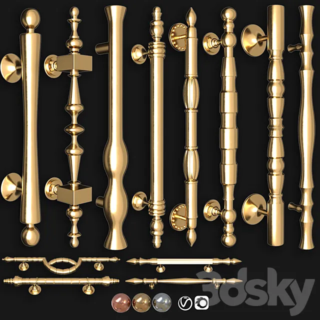 Collection of door knobs and handle-set 017 3ds Max