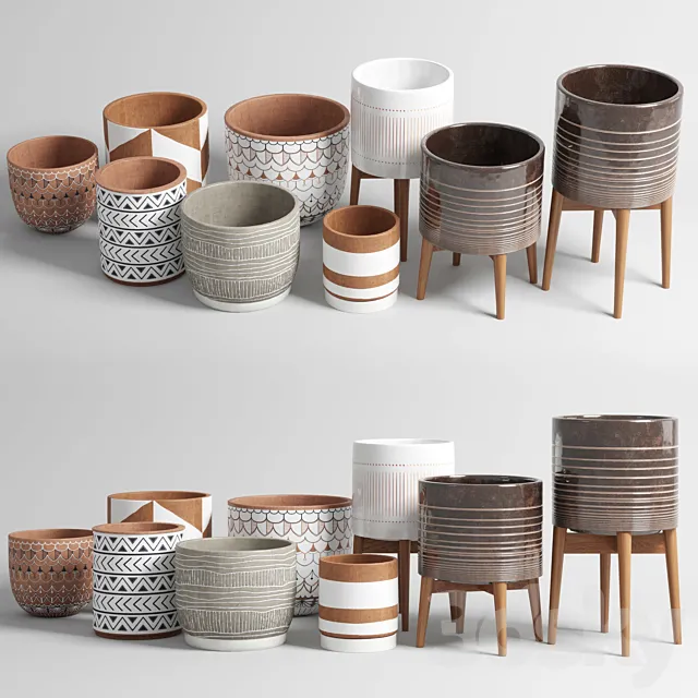 collection of earthenware and patterned concrete vases 3ds Max