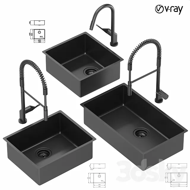 Collection of kitchen sinks 01 3DS Max Model