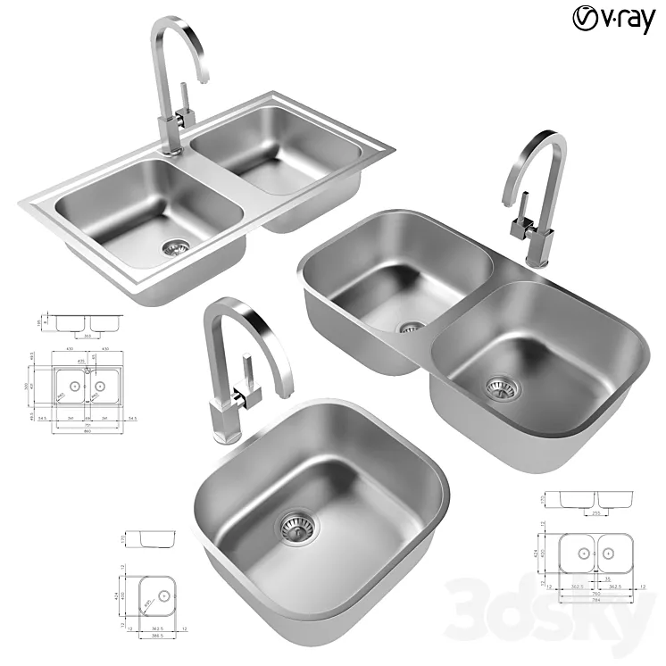 Collection of kitchen sinks 09 3DS Max
